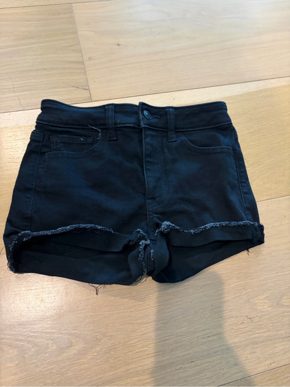 Women's Black High-Rise Frayed Hem Denim Shorts